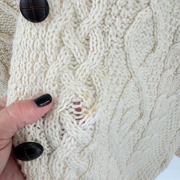 Vintage Blarney Woolen Mills Cream Cable Knit Cardigan 100% Merino Wool Size XL - Picture 6 of 9